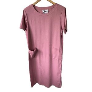 Two Hearts NWT Women's 100% Raw Silk Longline Lagenlook Midi Pockets Dress M